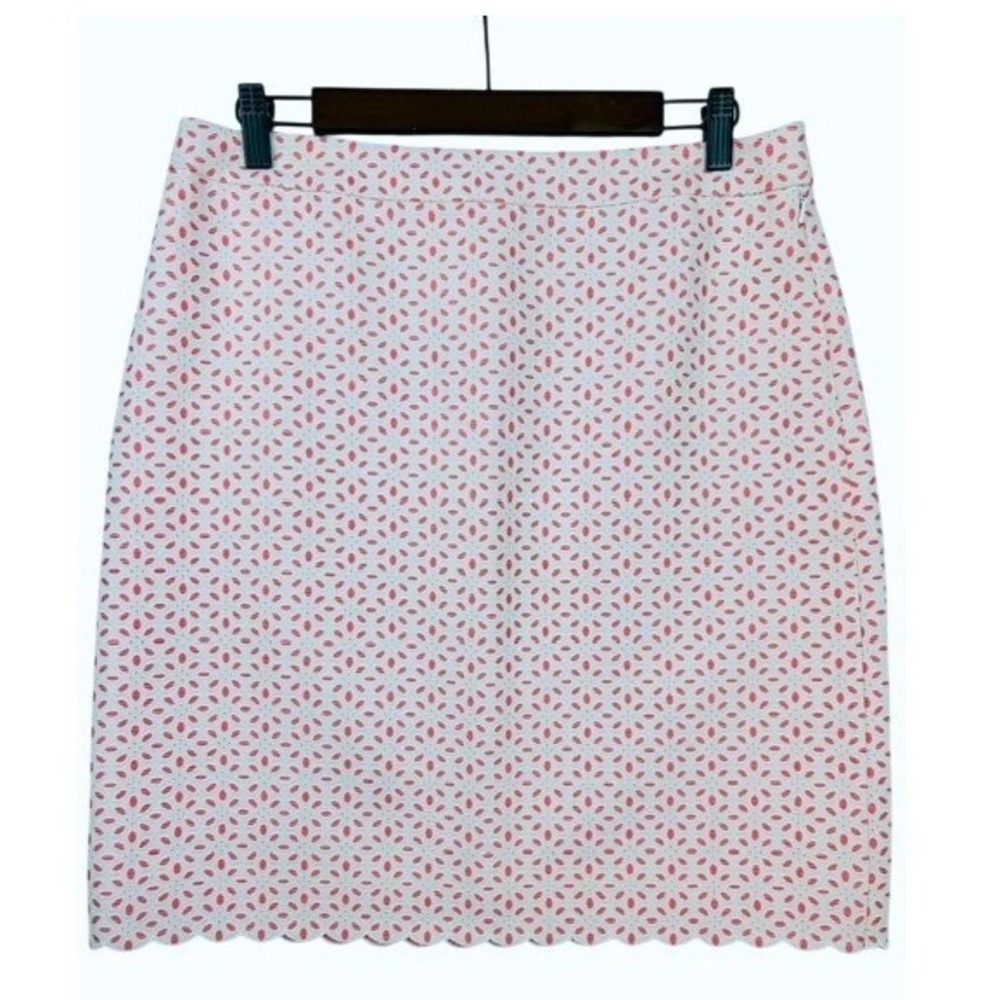 Brooks Brothers 346 Peach White Eyelet Scalloped Hem Pencil Skirt Size 8